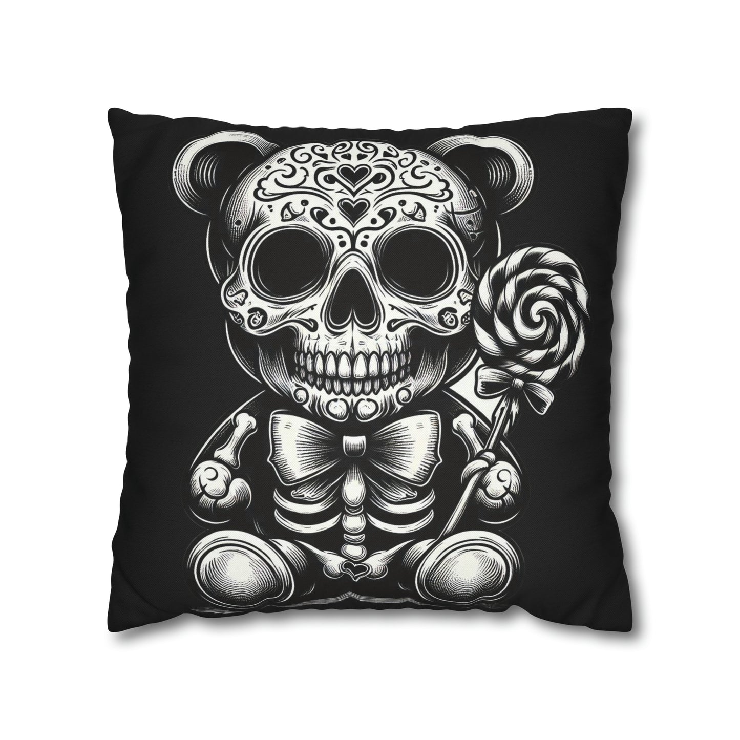 Lollipop Skull Bear Goth throw pillow cover