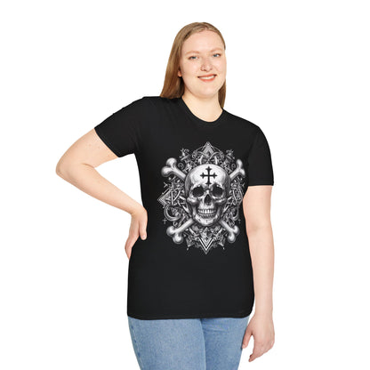 Cross and Crossbones Gothic Skull Unisex Softstyle T-Shirt