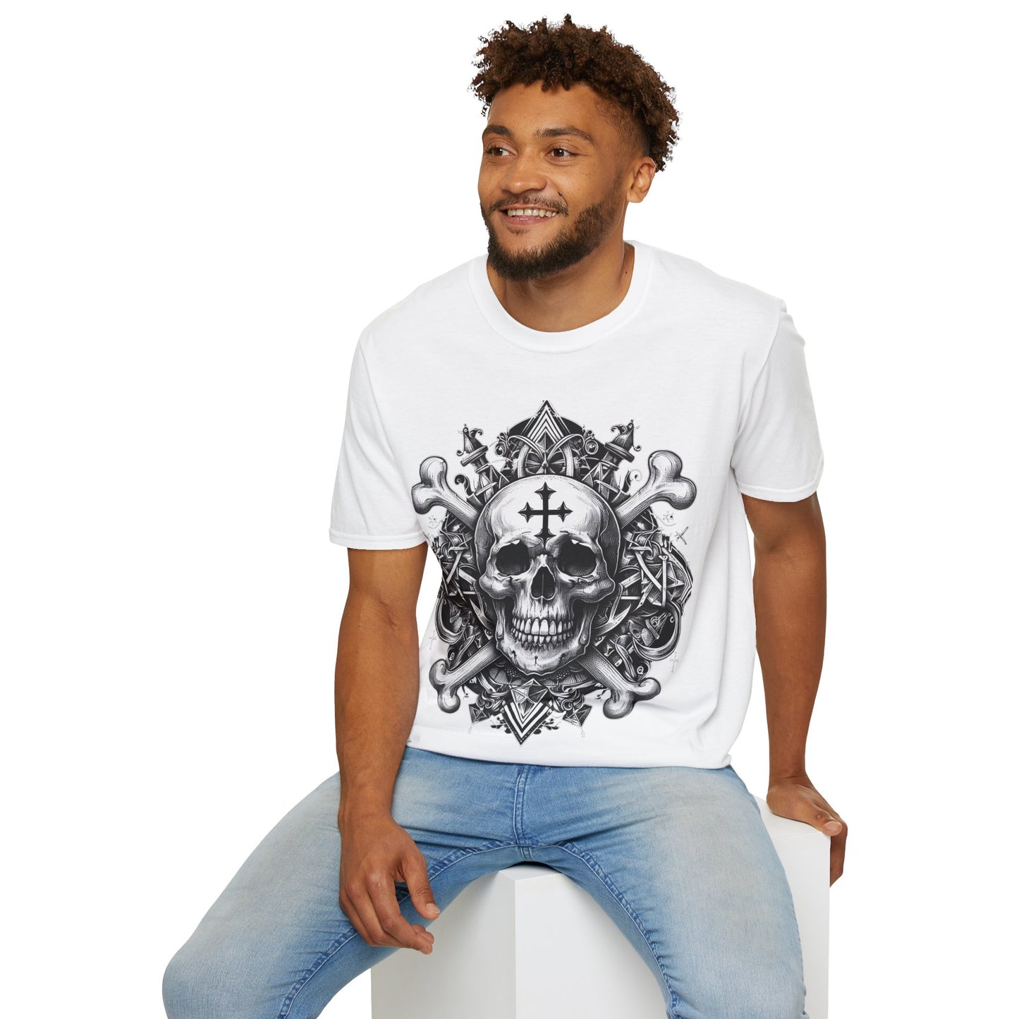 Cross and Crossbones Gothic Skull Unisex Softstyle T-Shirt