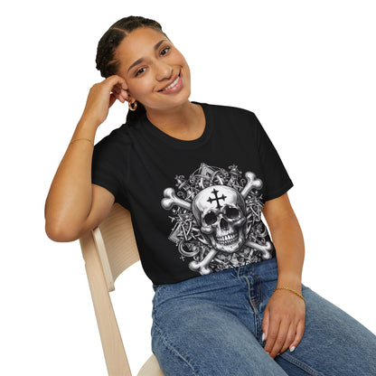 Cross and Crossbones Gothic Skull Unisex Softstyle T-Shirt