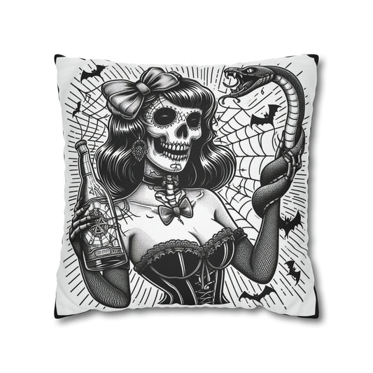 Skeleton Snake and Booze Goth throw pillow cover