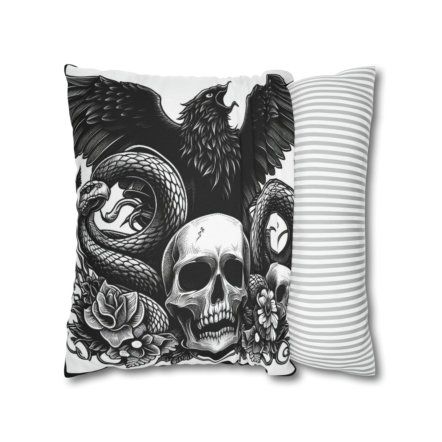 Skull Snake and Raven Goth throw pillow cover