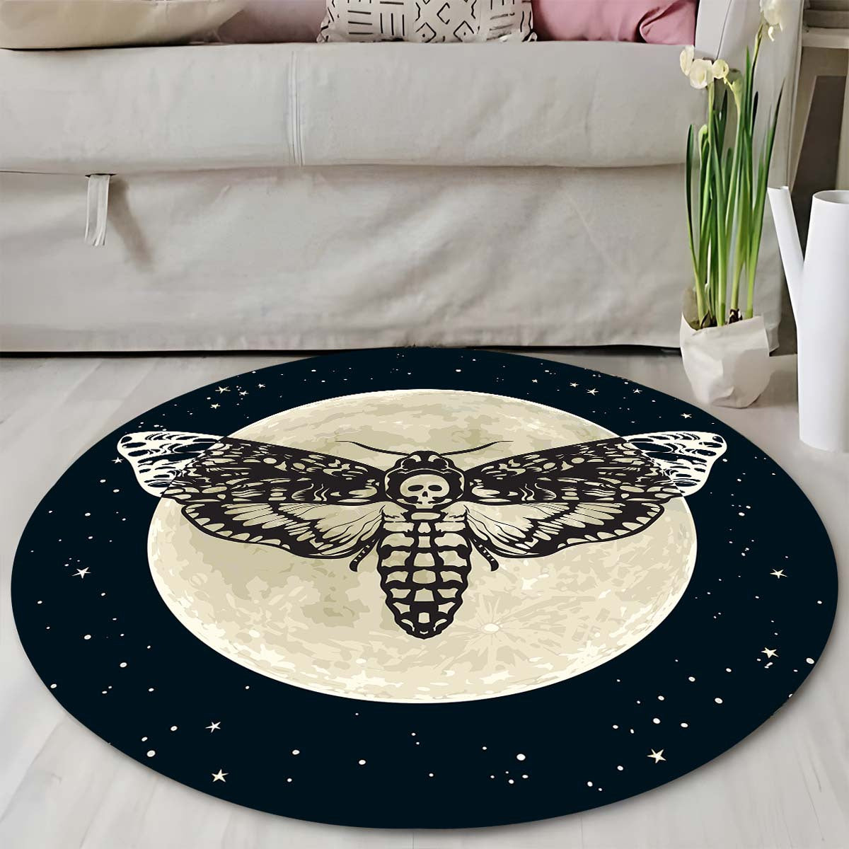 Death Moth Round Area Rug, Gothic Skull Floor carpet