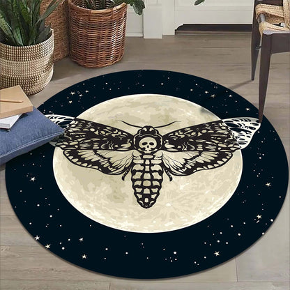 Death Moth Round Area Rug, Gothic Skull Floor carpet