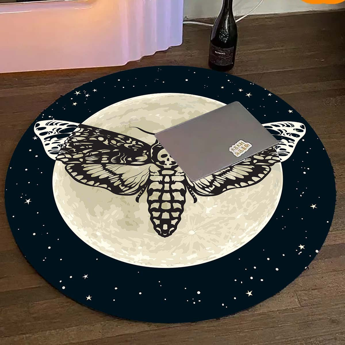 Death Moth Round Area Rug, Gothic Skull Floor carpet