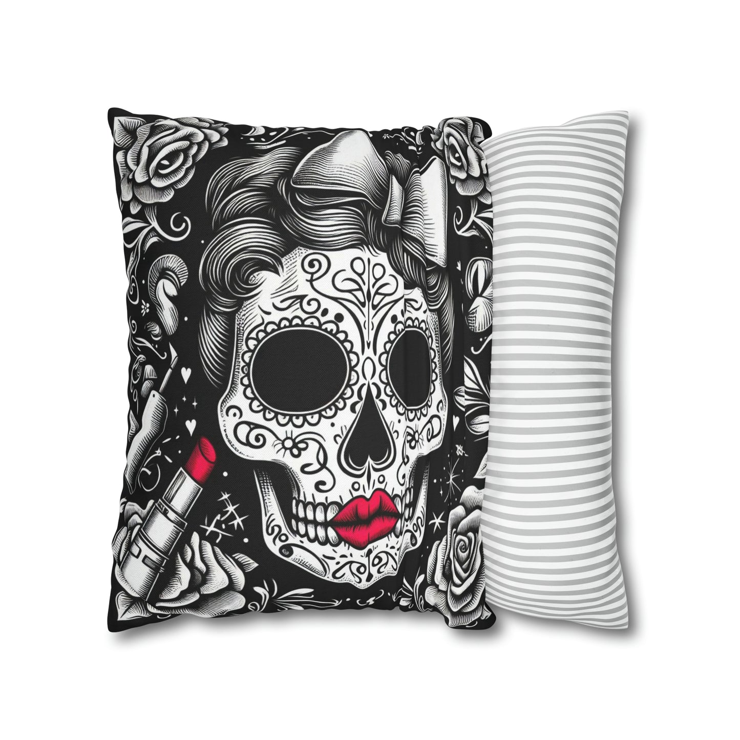 Beauty Skull and lipstick Goth throw pillow cover