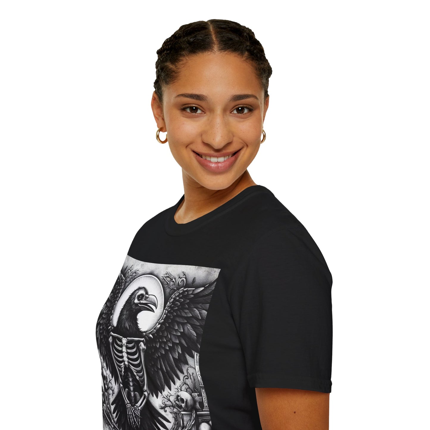 Raven Bones Gothic Skull Unisex Softstyle T-Shirt