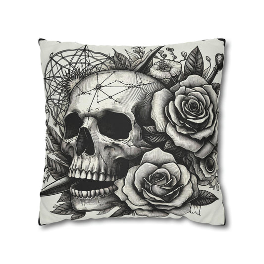 Skull and Flowers Goth throw pillow cover