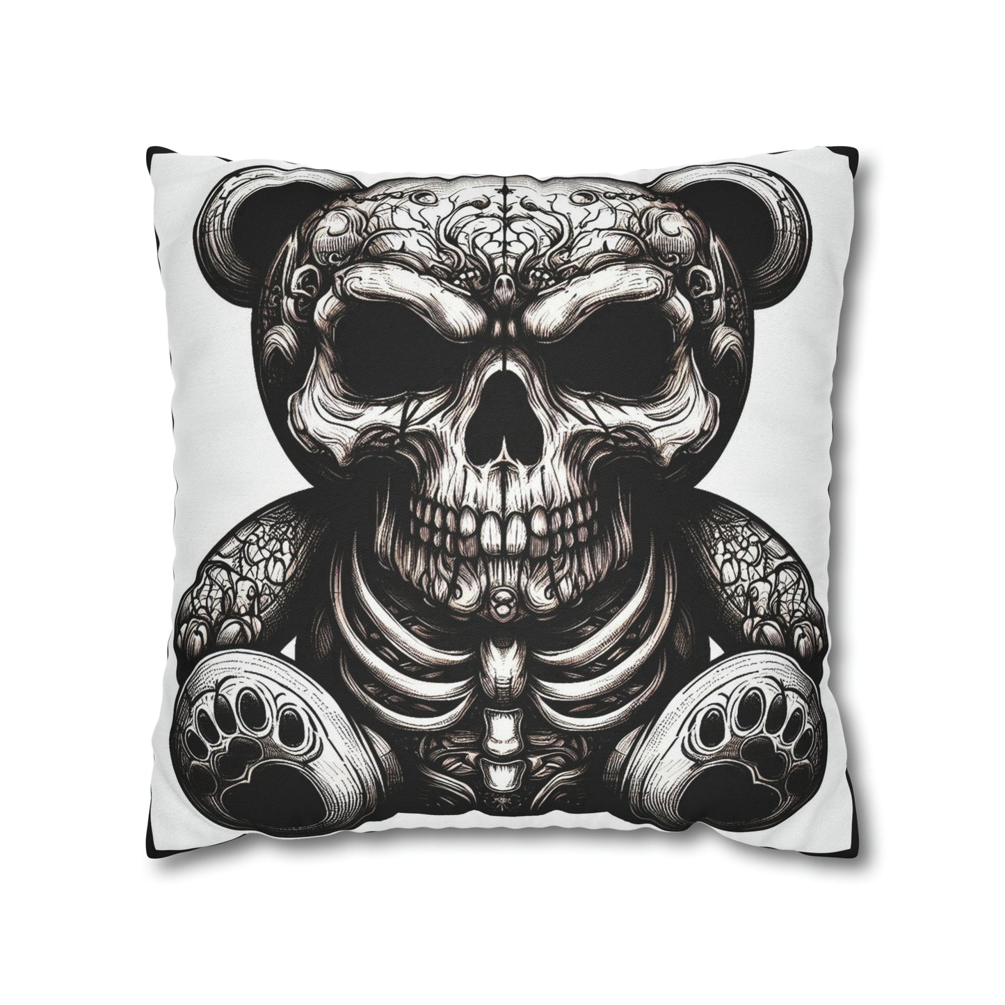Angry Skull Teddy Bear Goth throw pillow cover