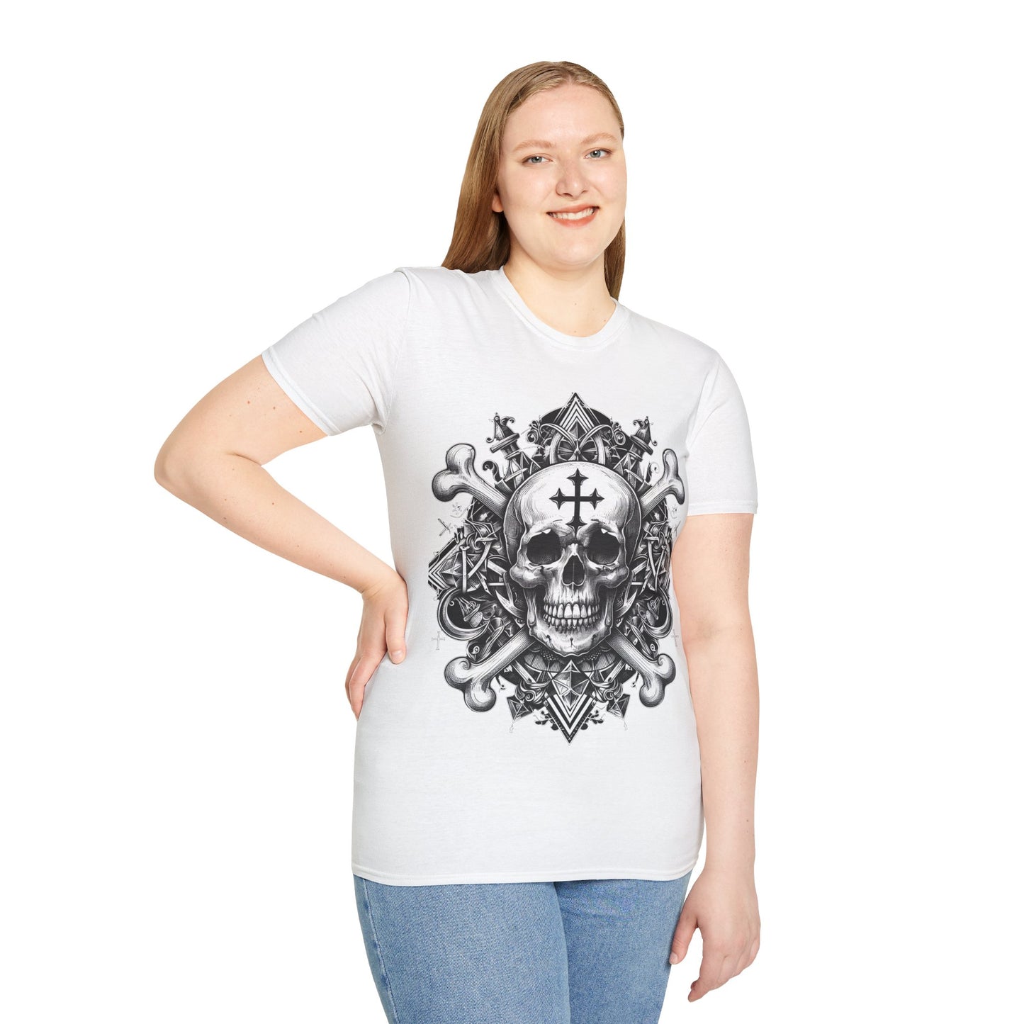 Cross and Crossbones Gothic Skull Unisex Softstyle T-Shirt