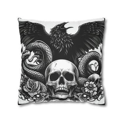 Skull Snake and Raven Goth throw pillow cover