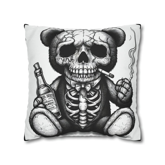 Smoking Skull Teddy Bear Goth throw pillow cover