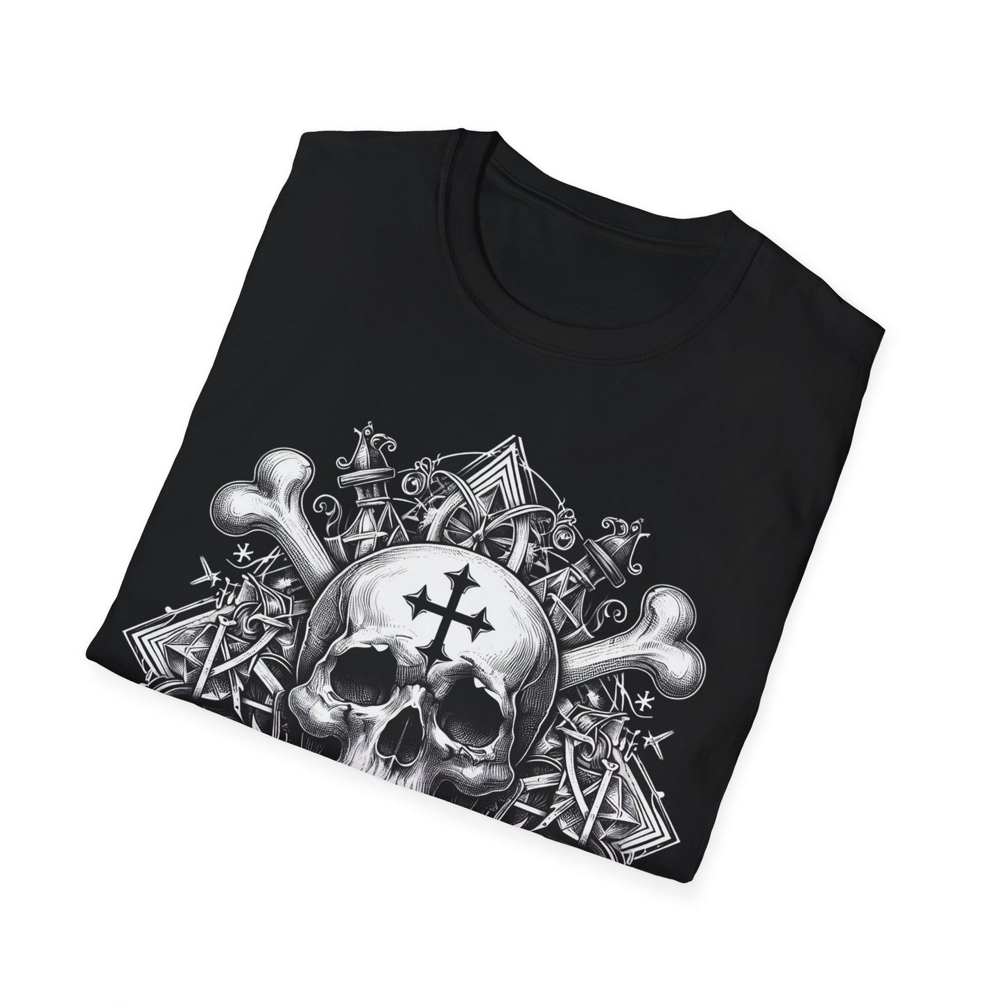 Cross and Crossbones Gothic Skull Unisex Softstyle T-Shirt